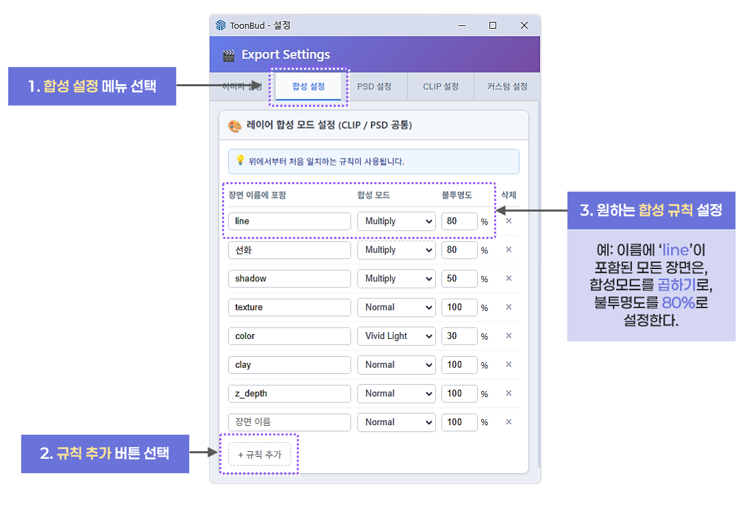 장면 별 합성 설정